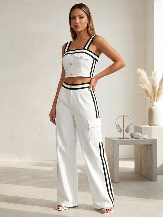 Street Casual szett: Kontrasztos crop top és bő szárú nadrág